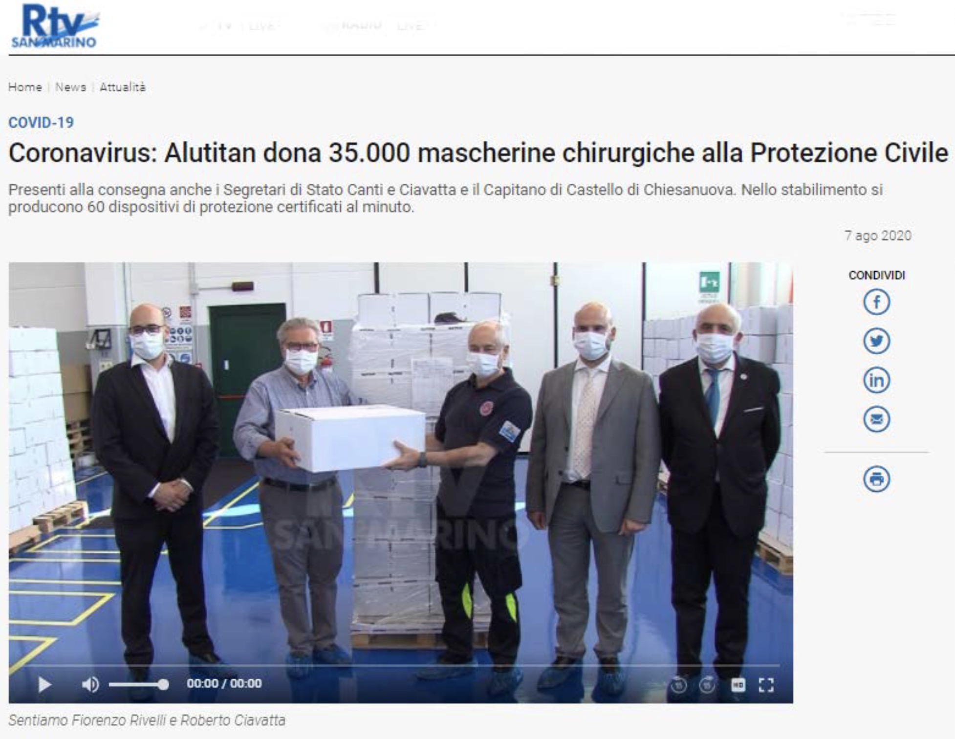 Foto Alutitan dona 35.000 mascherine alla Protezione Civile